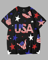 Men's Plus Size Independence Day Star Striped Gesture Print Round Neck Short Sleeve T-shirt